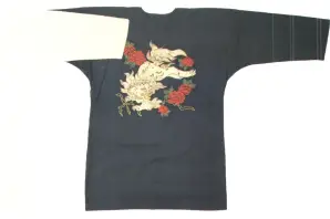 刺子刺繍 鯉口シャツ 唐獅子/紺
